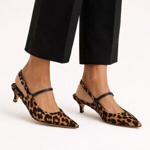 J Crew Leopard Robin Slingback Kitten Heels in Printed Calf Hair